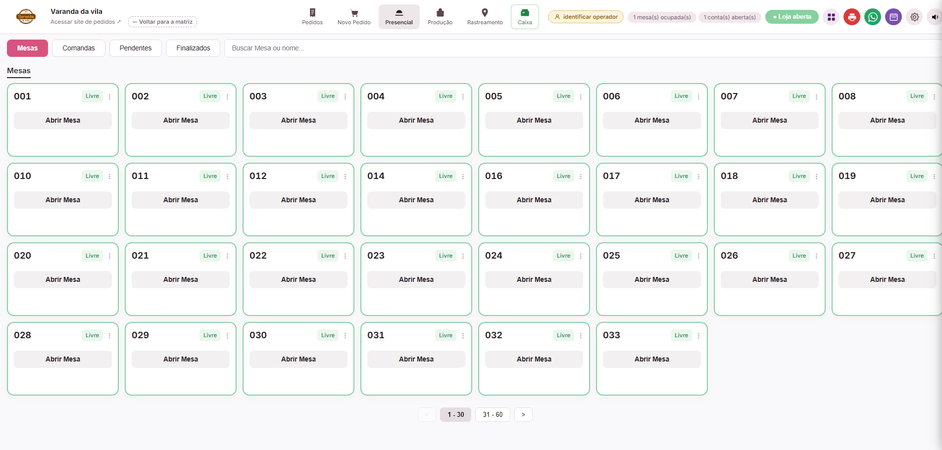 Interface atual do Cheffzy usada como base do PDV integrado à balança